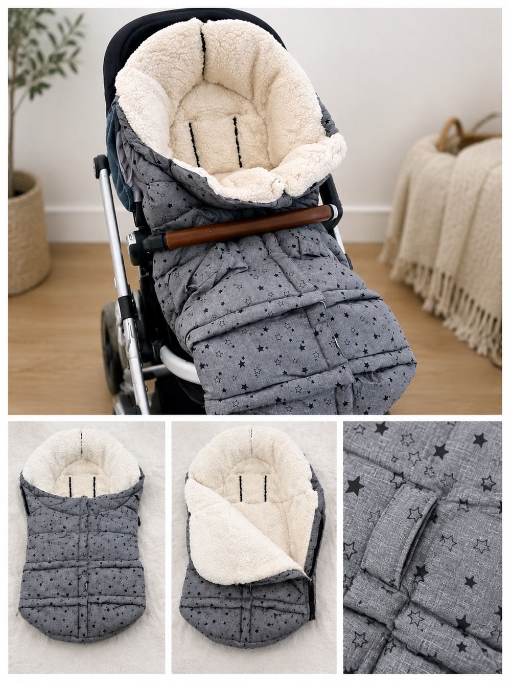 7 am Enfant Cozy Sherpa-Lined Grey Star Baby Footmuff - Kids Jackets & Coats